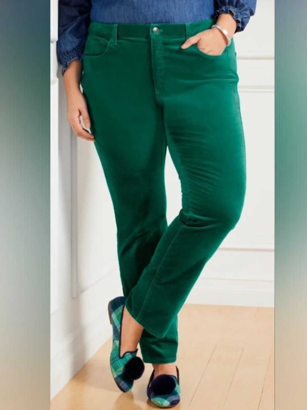 Talbots Velveteen Straight Leg Pants Women's Size 14 Curvy High Waist Slimming